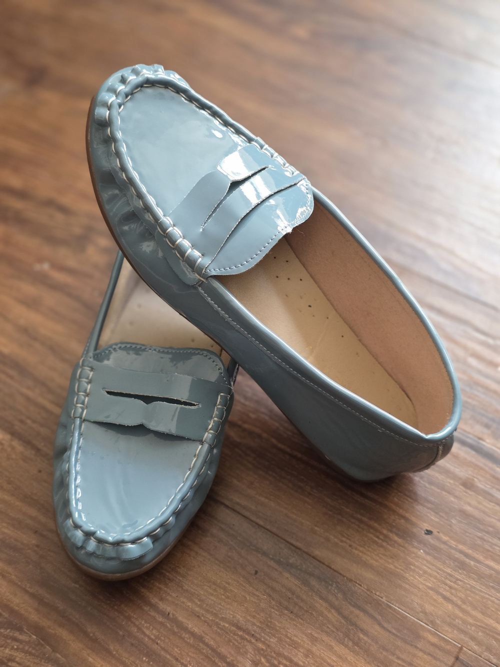 Glossy Blue Patent Penny Loafers for Women